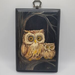 VTG Small Handpainted Signed Owl Wall Art